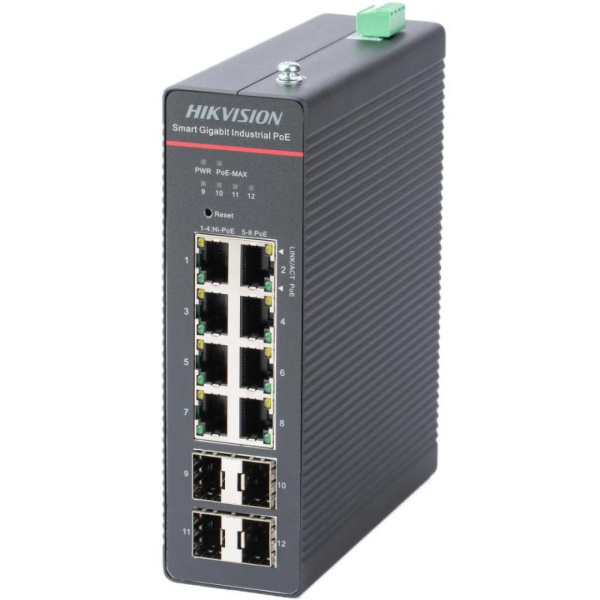 Промышленный PoE-коммутатор Hikvision DS-3T1512HP-SI-8P4F