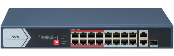 F-SW-EU418POE-V/L iFLOW | Коммутатор неуправляемый 16 портов PoE + 2 Uplink